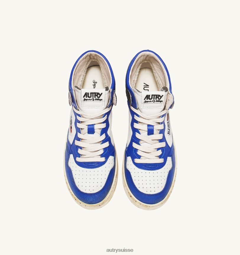 baskets super vintage mid en cuir blanc bleu et noir 28NX0034 suisse Hommes Autry