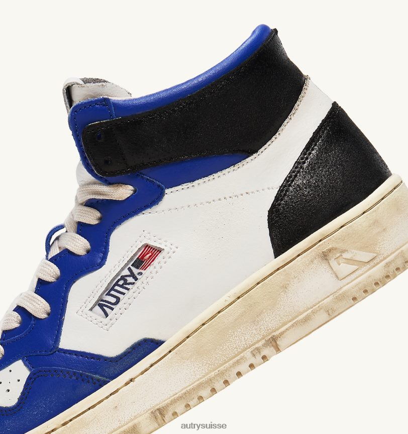 baskets super vintage mid en cuir blanc bleu et noir 28NX0034 suisse Hommes Autry